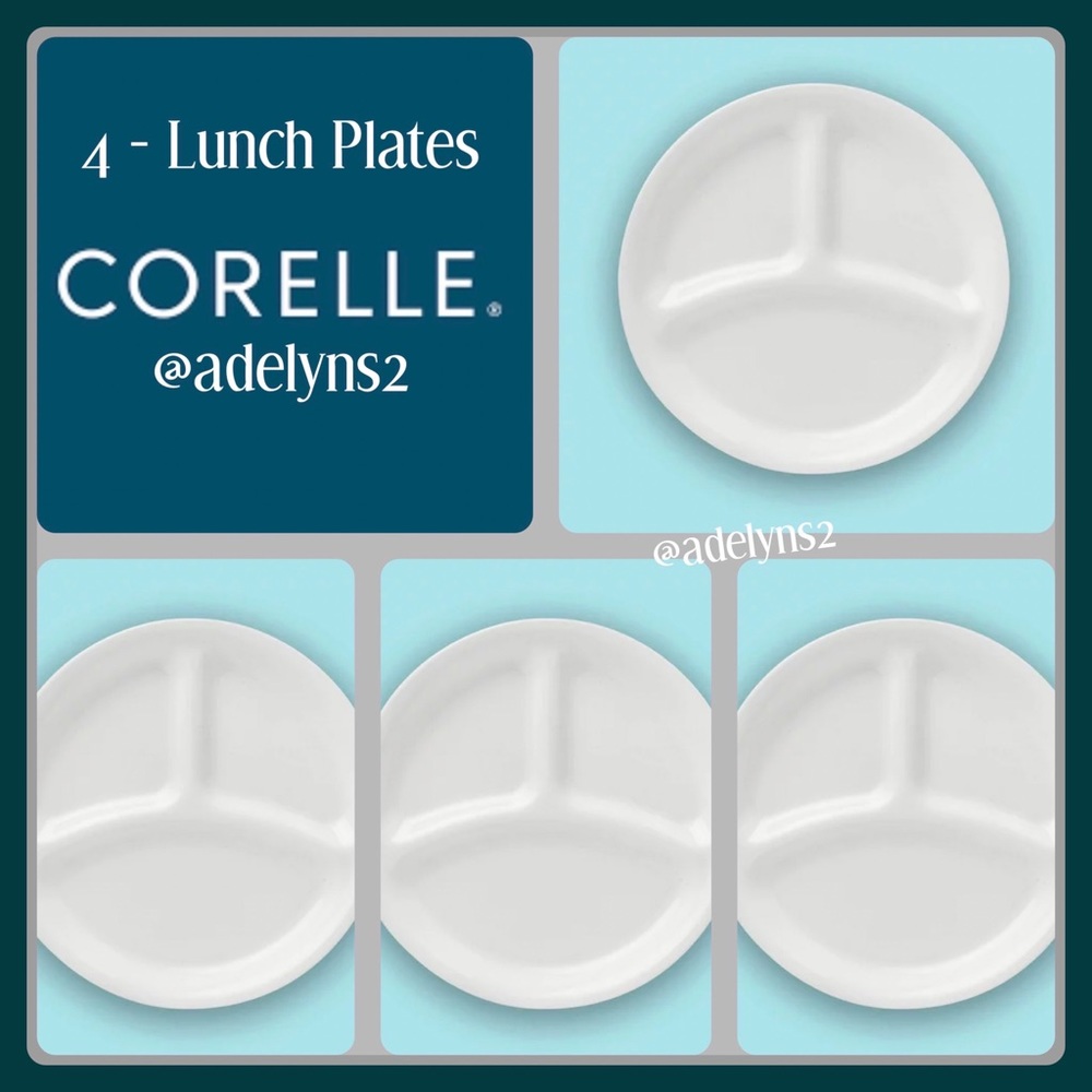 🌺 New Corelle Divided 8.5" Lunch Plates, Set of 4, 3 Compartments